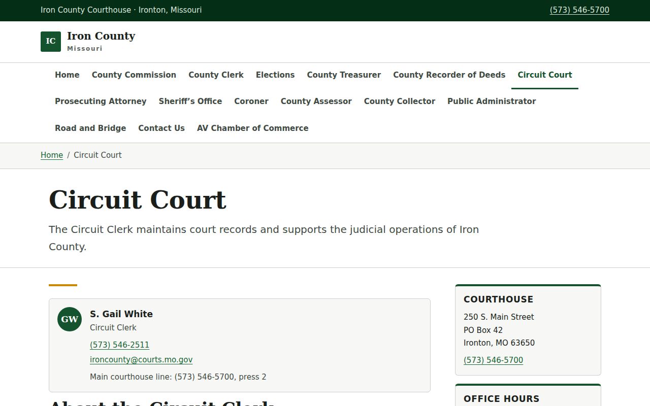Iron County Circuit Clerk official contact page