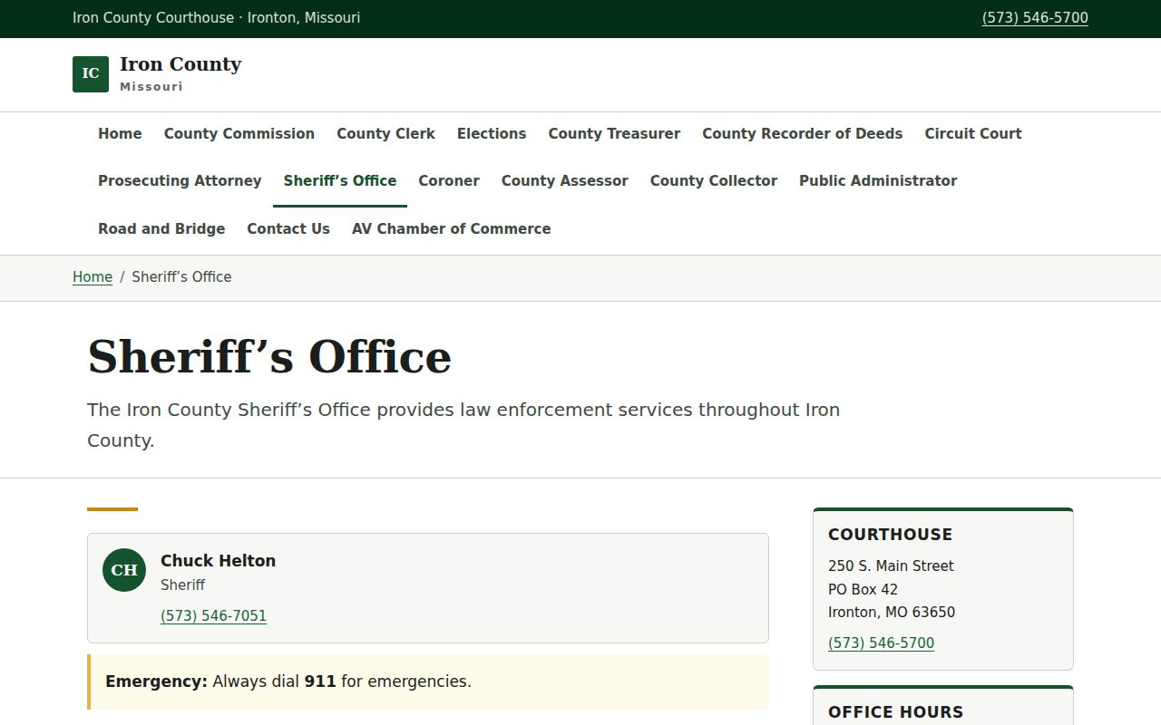 Iron County government Sheriff contact page