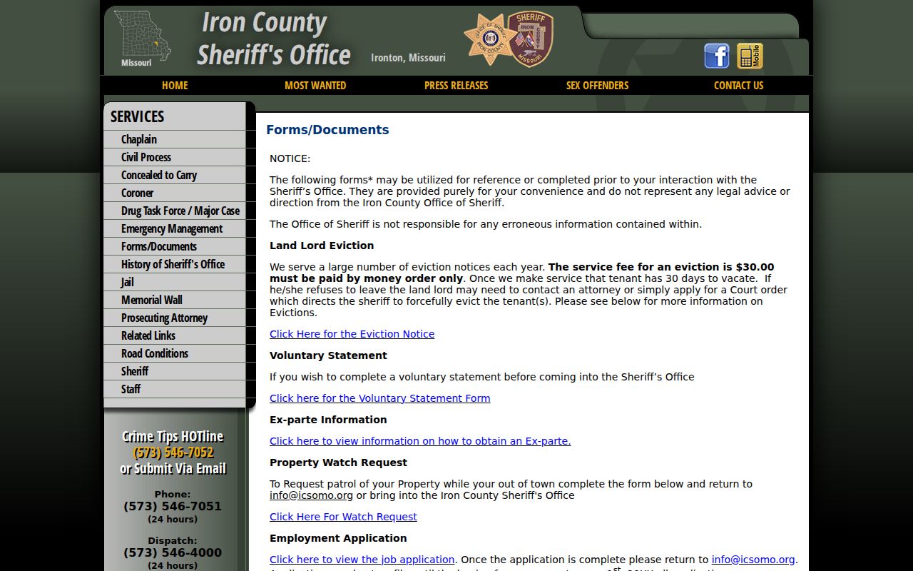 Iron County Sheriff forms and documents page