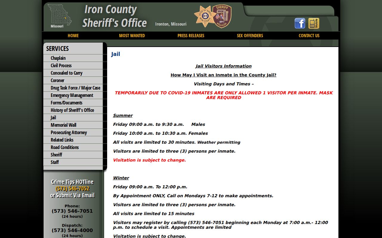Iron County jail information page