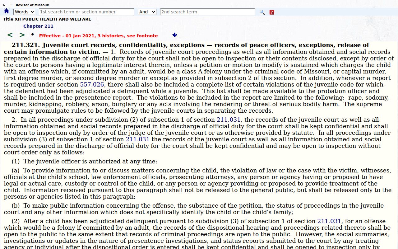 Missouri juvenile record confidentiality statute