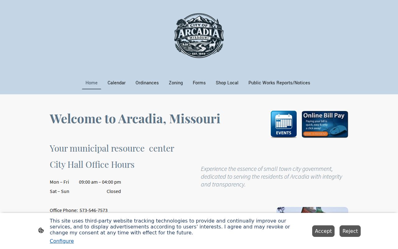 Official Arcadia City Hall website
