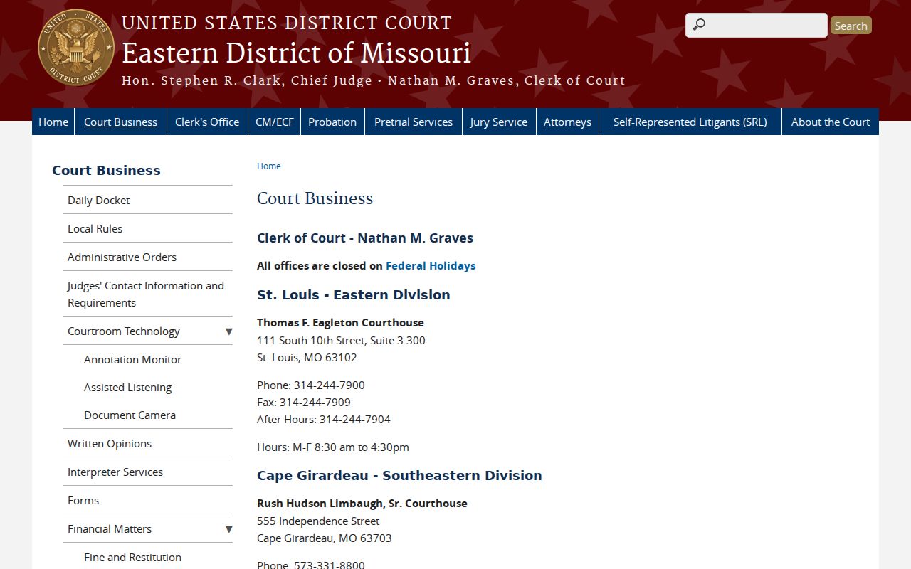 Federal court Cape Girardeau division contact