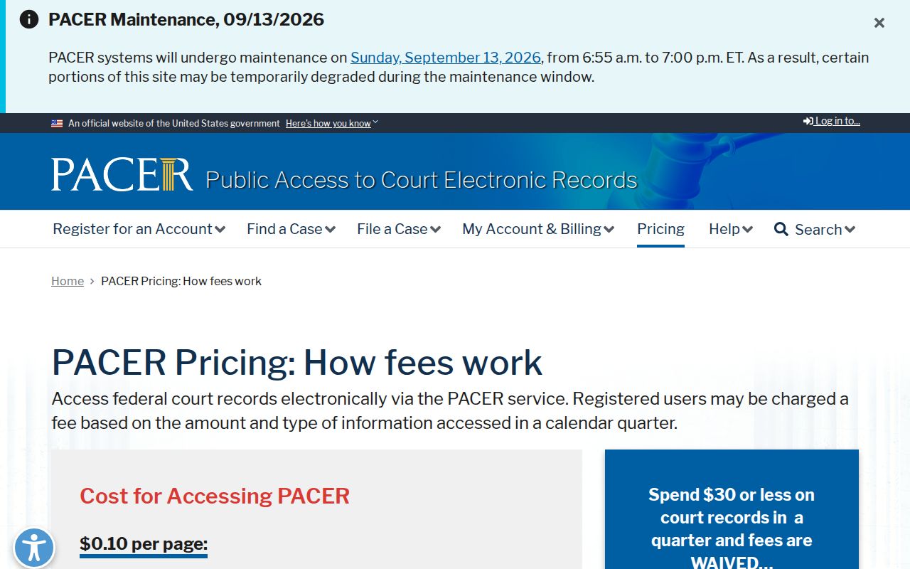 PACER public access fee explanation