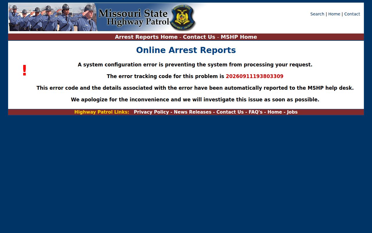 Missouri official arrest detail interface
