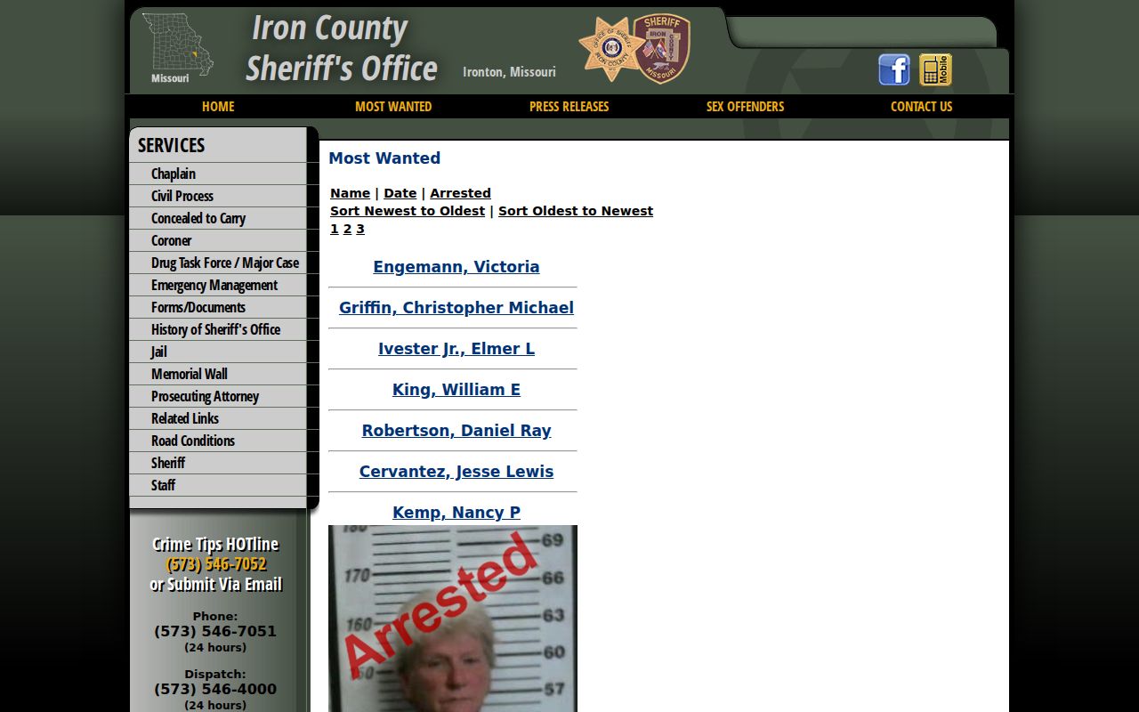 Iron County Sheriff Most Wanted interface
